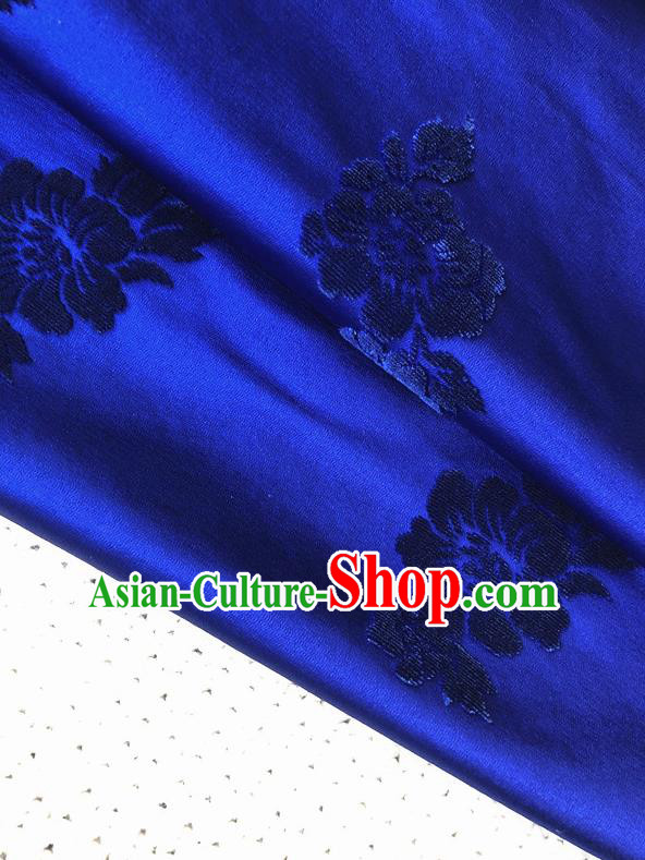 Asian Chinese Traditional Fabric Classical Malus Spectabilis Pattern Royalblue Brocade Cheongsam Cloth Silk Fabric