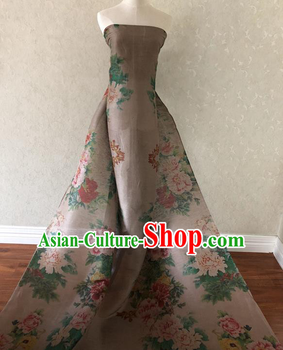 Asian Chinese Traditional Fabric Classical Printing Peony Pattern Brocade Cheongsam Cloth Silk Fabric