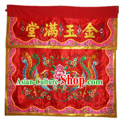 Traditional Chinese Beijing Opera Props Flag Embroidered Phoenix Peony Altar Antependium Banner