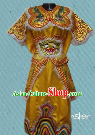 Traditional Chinese Beijing Opera General Yellow Costume Takefu Embroidered Clothing for Kids