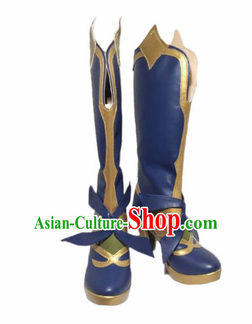 Asian Chinese Cosplay Shoes Cartoon Fairy Blue Boots for Women