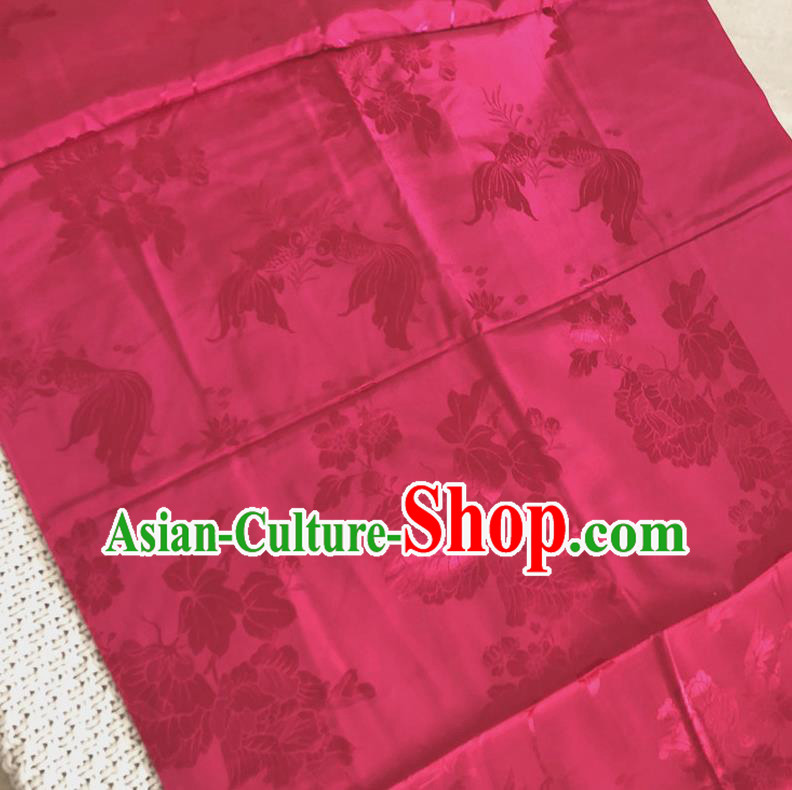 Asian Chinese Traditional Fabric Palace Flowers Goldfish Pattern Rosy Brocade Cloth Silk Fabric