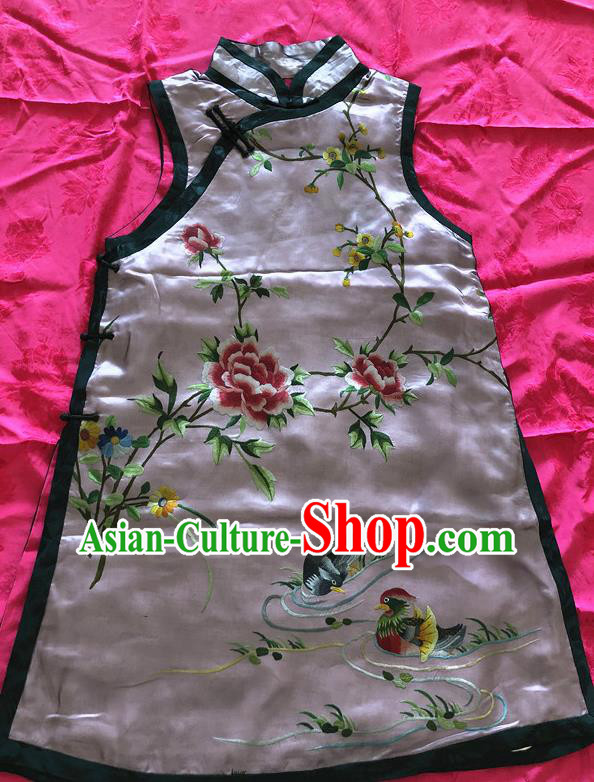 Traditional Chinese Handmade Costume Tang Suit Embroidered Mandarin Duck Pink Vest for Women