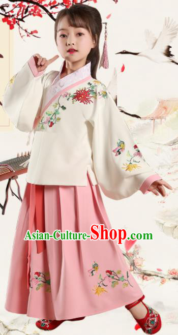 Chinese Ming Dynasty Princess Costume Ancient Young Lady Hanfu Clothing for Kids