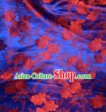Chinese Traditional Royalblue Silk Fabric Cheongsam Tang Suit Brocade Peony Pattern Cloth Material Drapery