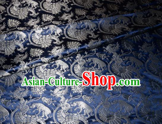 Chinese Traditional Navy Silk Fabric Cheongsam Tang Suit Brocade Palace Dragon Pattern Cloth Material Drapery