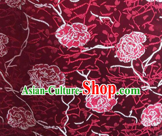 Chinese Traditional Silk Fabric Cheongsam Tang Suit Flowers Pattern Wine Red Brocade Cloth Drapery