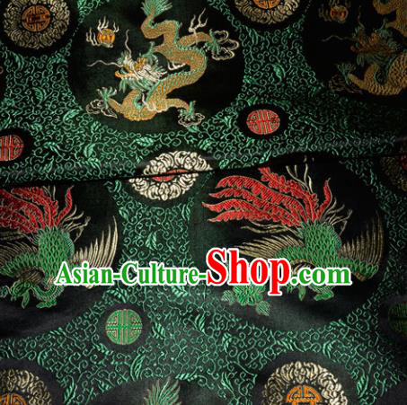 Chinese Traditional Black Silk Fabric Tang Suit Brocade Dragon and Phoenix Pattern Cloth Material Drapery