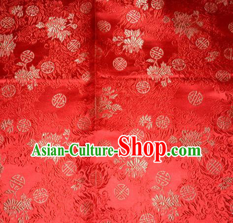 Chinese Traditional Red Silk Fabric Tang Suit Brocade Cheongsam Flowers Pattern Cloth Material Drapery