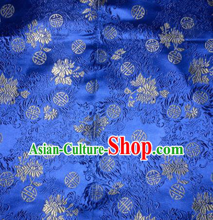 Chinese Traditional Royalblue Silk Fabric Tang Suit Brocade Cheongsam Flowers Pattern Cloth Material Drapery