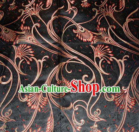 Chinese Traditional Black Silk Fabric Tang Suit Brocade Cheongsam Peacock Tail Pattern Cloth Material Drapery