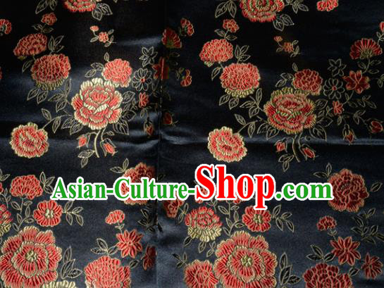 Chinese Traditional Silk Fabric Tang Suit Black Brocade Cheongsam Classical Peony Pattern Cloth Material Drapery