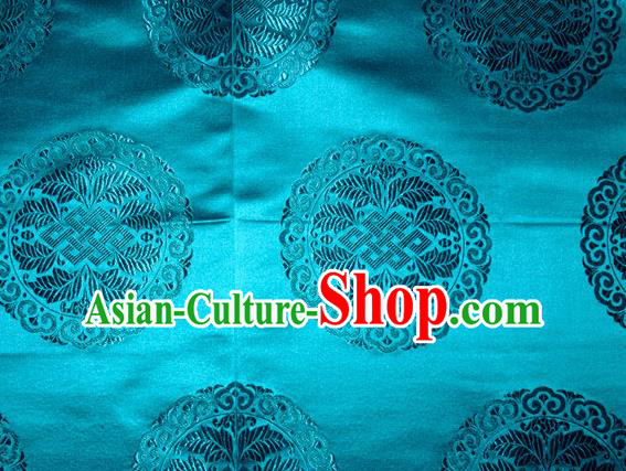 Chinese Traditional Cheongsam Silk Fabric Tang Suit Peacock Blue Brocade Classical Round Pattern Cloth Material Drapery