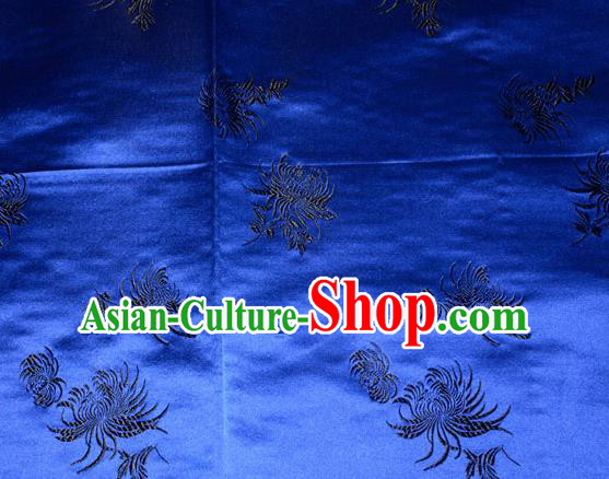 Chinese Traditional Classical Chrysanthemum Pattern Royalblue Silk Fabric Tang Suit Brocade Cloth Cheongsam Material Drapery