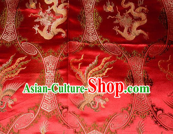 Classical Dragons Phoenix Pattern Chinese Traditional Red Silk Fabric Tang Suit Brocade Cloth Cheongsam Material Drapery