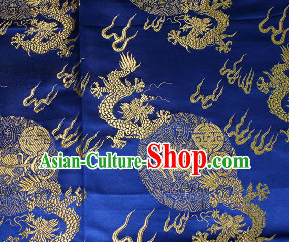 Chinese Traditional Silk Fabric Dragons Pattern Tang Suit Royalblue Brocade Cloth Cheongsam Material Drapery