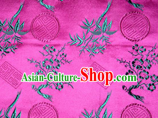 Chinese Traditional Silk Fabric Plum Blossom Bamboo Pattern Tang Suit Rosy Brocade Cloth Cheongsam Material Drapery