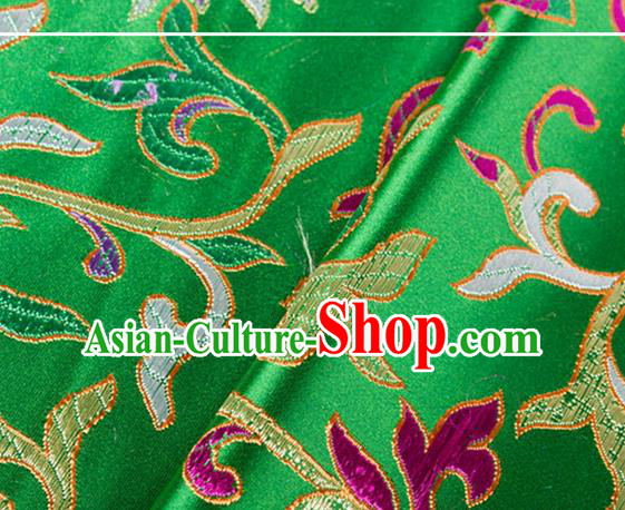 Chinese Traditional Green Silk Fabric Tang Suit Classical Flowers Pattern Brocade Cloth Cheongsam Material Drapery