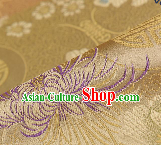 Chinese Traditional Golden Brocade Fabric Chrysanthemum Pattern Tang Suit Silk Cloth Cheongsam Material Drapery