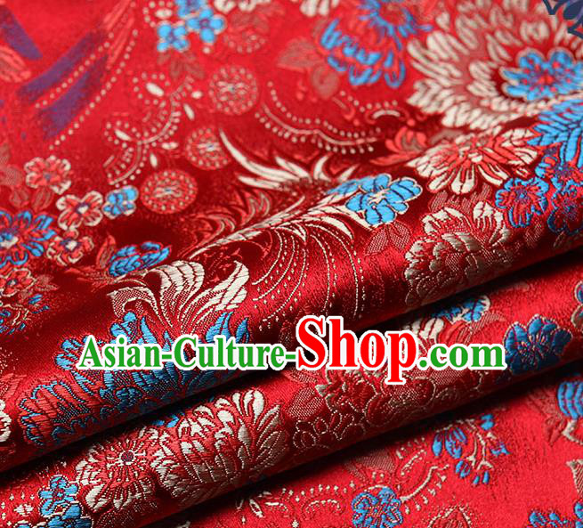 Chinese Traditional Tang Suit Red Brocade Fabric Peony Pattern Silk Cloth Cheongsam Material Drapery