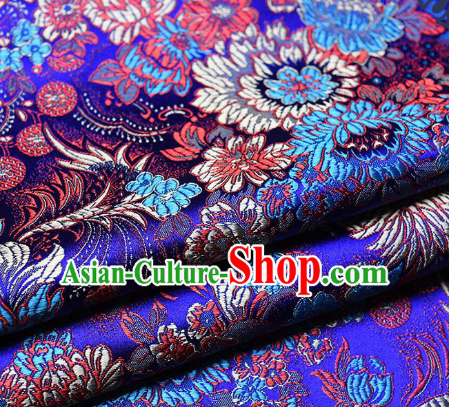 Chinese Traditional Tang Suit Royalblue Brocade Fabric Peony Pattern Silk Cloth Cheongsam Material Drapery