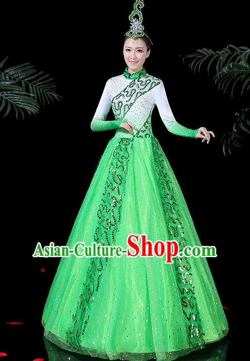 Chinese Classical Dance Costume Traditional Folk Dance Green Dress for Women