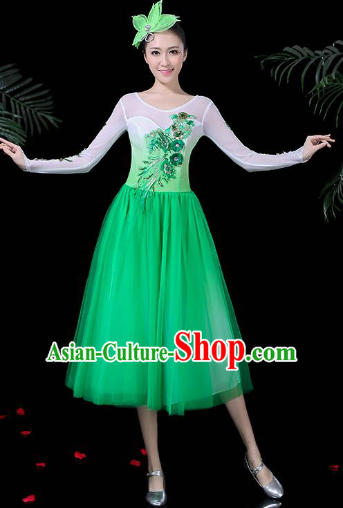 Professional Stage Performance Modern Dance Costume Chorus Green Dress for Women