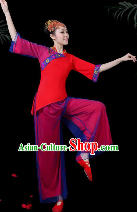 Chinese Classical Drum Dance Costume Traditional Folk Dance Fan Dance Yangko Red Clothing for Women