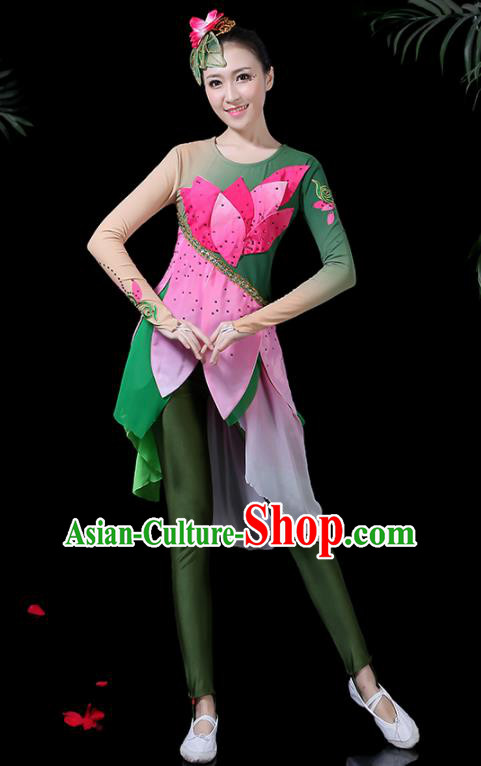 Chinese Classical Umbrella Dance Costume Traditional Folk Dance Fan Dance Lotus Clothing for Women