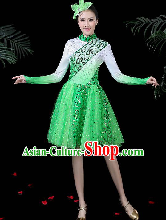 Professional Modern Dance Costume Stage Performance Chorus Green Dress for Women