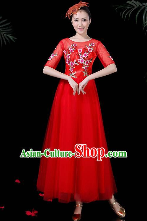 Professional Modern Dance Costume Stage Performance Chorus Red Veil Dress for Women