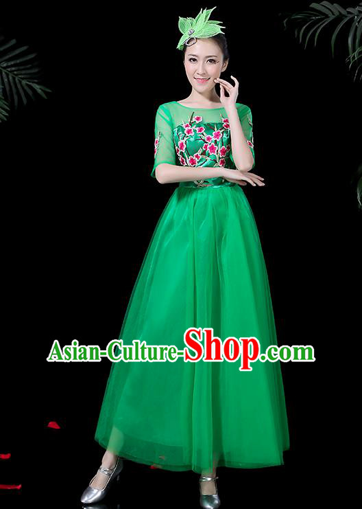 Professional Modern Dance Costume Stage Performance Chorus Green Veil Dress for Women