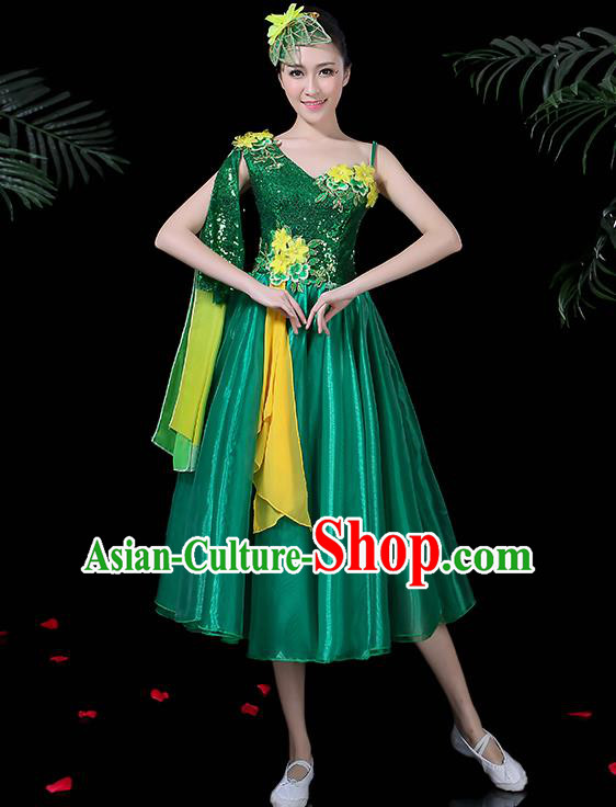 Professional Opening Modern Dance Costume Stage Performance Chorus Green Dress for Women