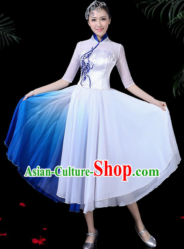 Traditional Fan Dance White Dress Chinese Classical Dance Umbrella Dance Costume for Women