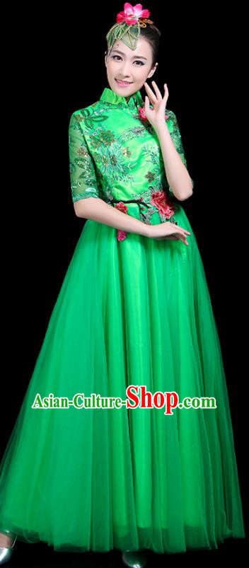 Professional Dance Modern Dance Costume Stage Performance Chorus Green Veil Dress for Women