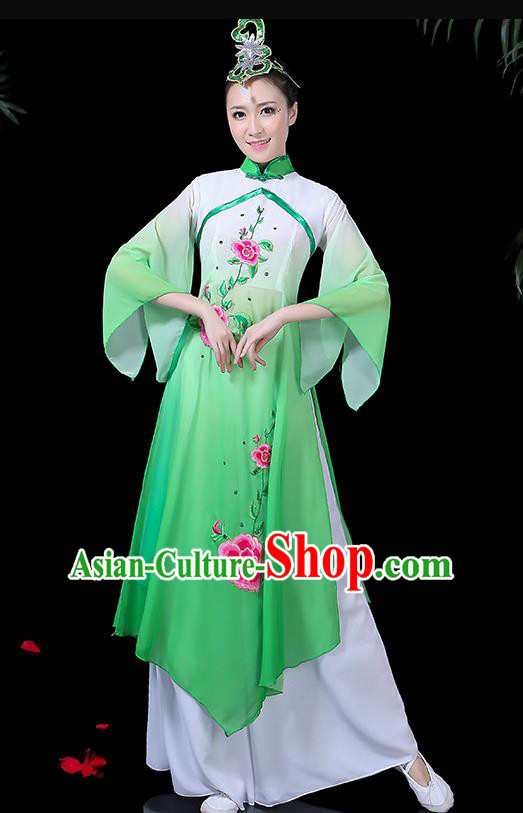 Chinese Classical Dance Umbrella Dance Costume Traditional Fan Dance Green Dress for Women