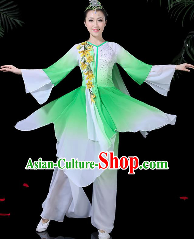 Traditional Fan Dance Green Dress Chinese Classical Dance Umbrella Dance Costume for Women