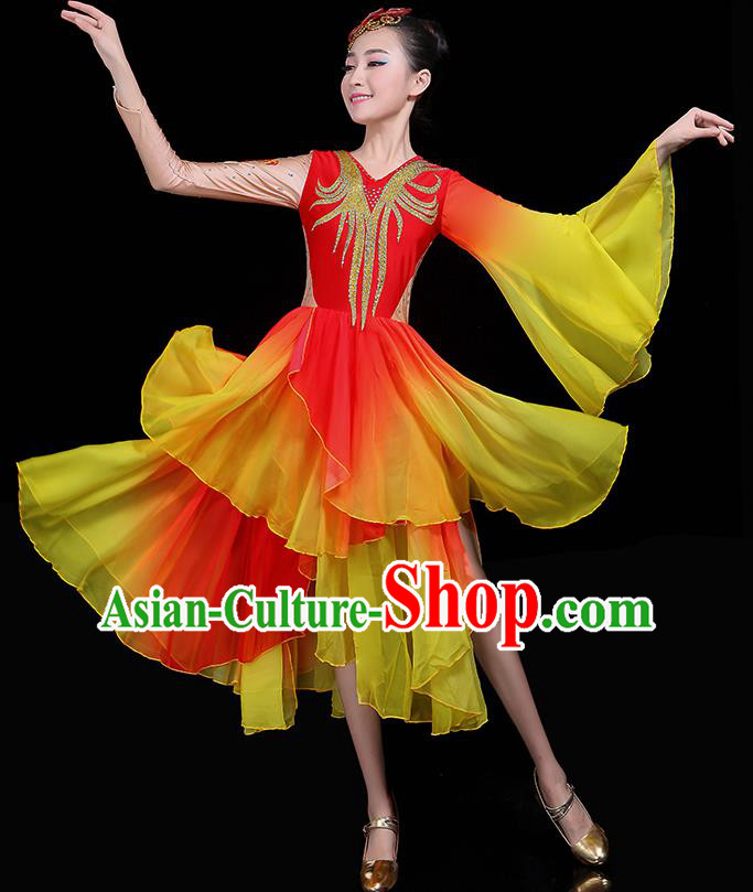 Traditional Fan Dance Classical Dance Red Dress Chinese Folk Dance Umbrella Dance Costume for Women