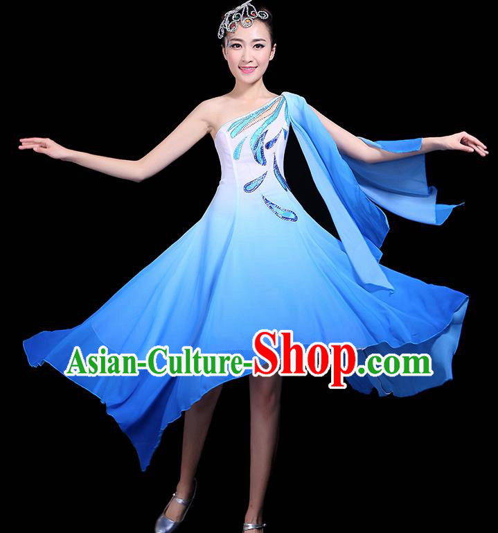 Traditional Jasmine Flower Dance Classical Dance Blue Dress Chinese Folk Dance Umbrella Dance Costume for Women