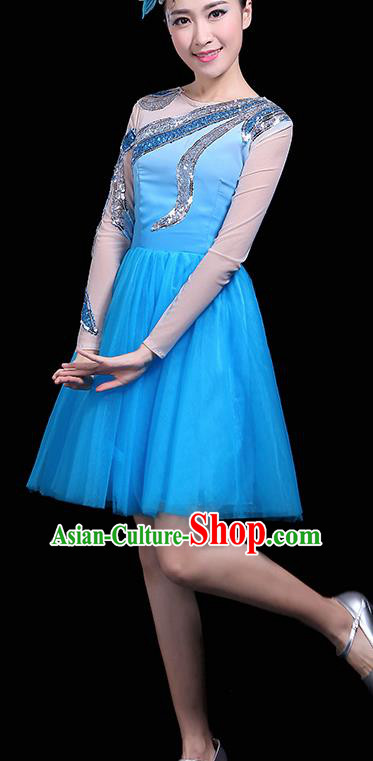 Professional Dance Modern Dance Blue Bubble Dress Stage Performance Chorus Costume for Women