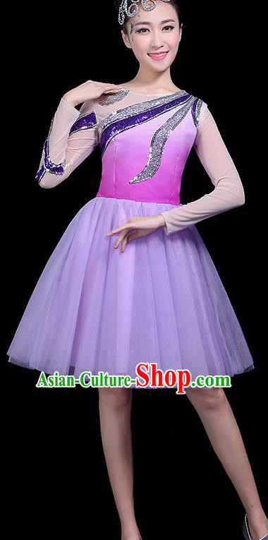 Professional Dance Modern Dance Purple Bubble Dress Stage Performance Chorus Costume for Women