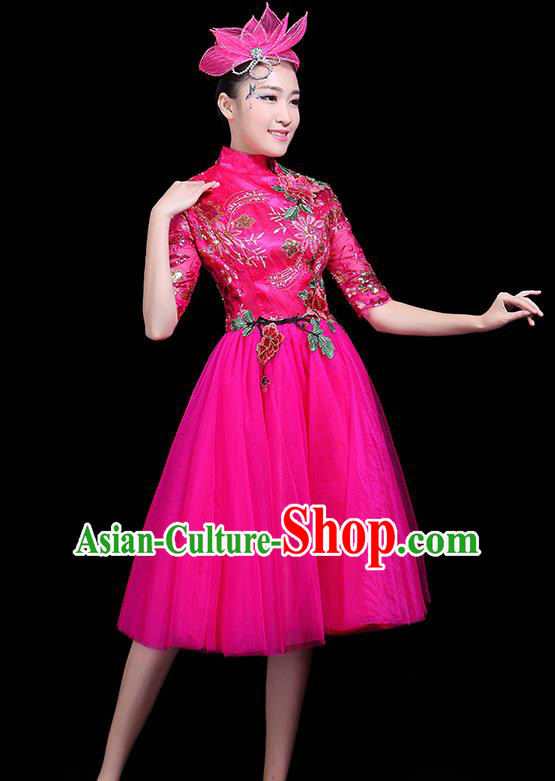 Professional Dance Modern Dance Rosy Dress Stage Performance Chorus Costume for Women