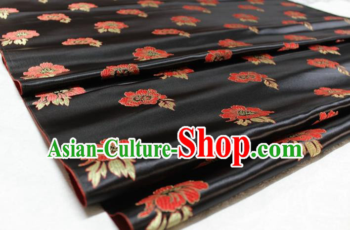 Chinese Traditional Cheongsam Cloth Tang Suit Peony Pattern Black Brocade Fabric Silk Material Drapery