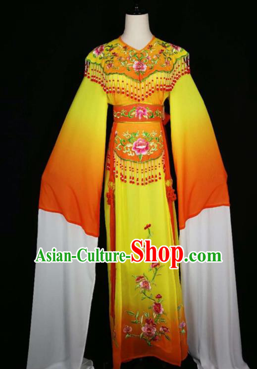 Chinese Traditional Beijing Opera Diva Embroidered Peony Orange Dress Peking Opera Princess Costume for Adults