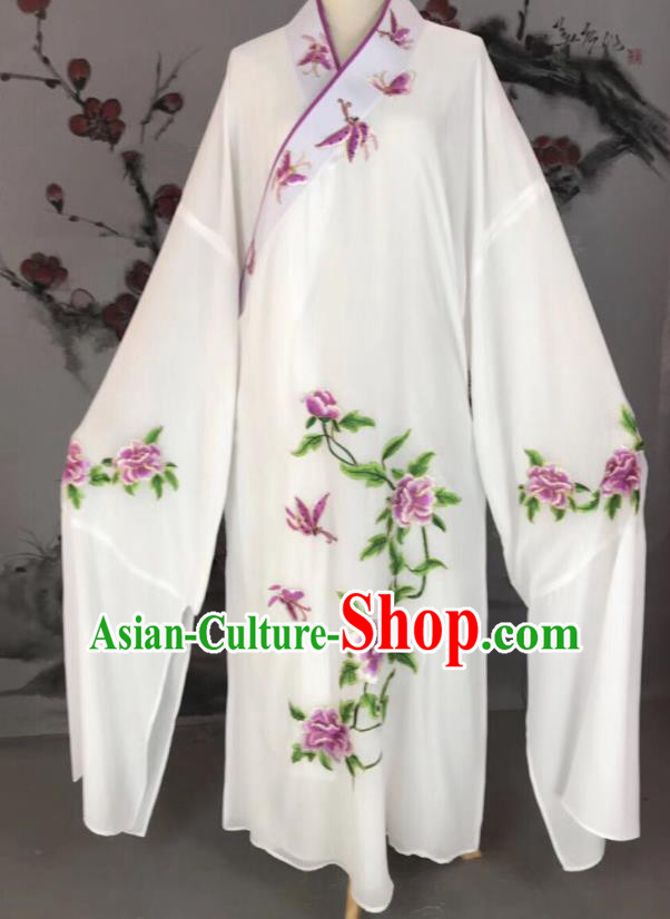 Chinese Traditional Beijing Opera Scholar Costume Peking Opera Niche White Embroidered Robe for Adults