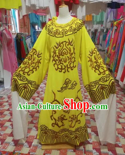 Chinese Traditional Beijing Opera Scholar Costume Peking Opera Prince Embroidered Yellow Robe for Adults