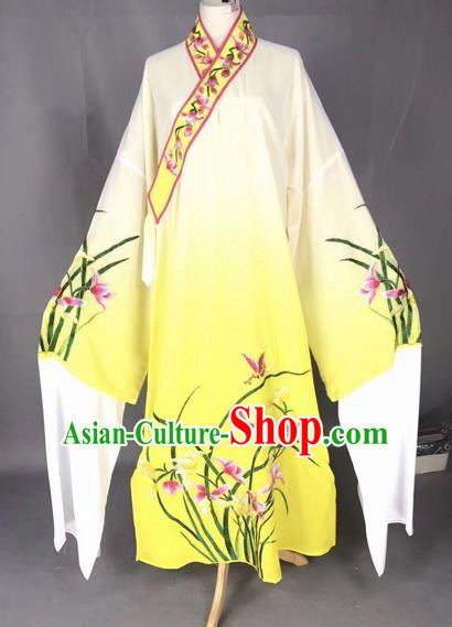 Chinese Traditional Beijing Opera Scholar Embroidered Orchid Gradient Yellow Robe Peking Opera Niche Costume for Adults