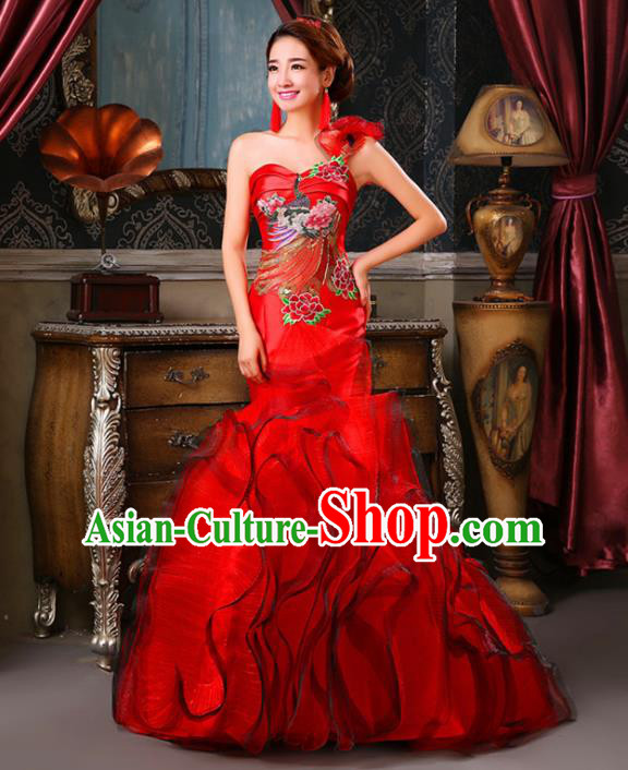 Chinese Traditional Qipao Dress Classical Costume Red Full Dress for Women