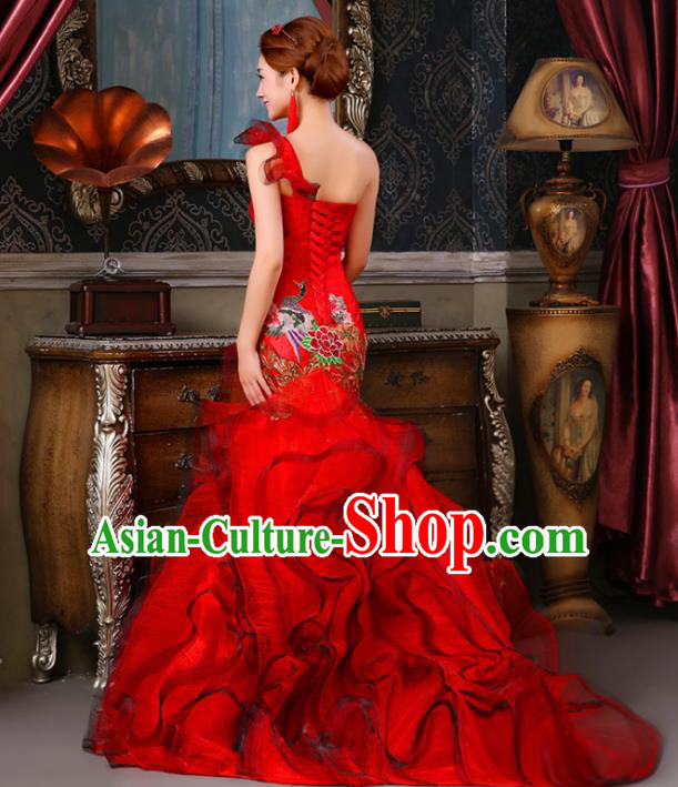 Chinese Traditional Qipao Dress Classical Costume Red Full Dress for Women