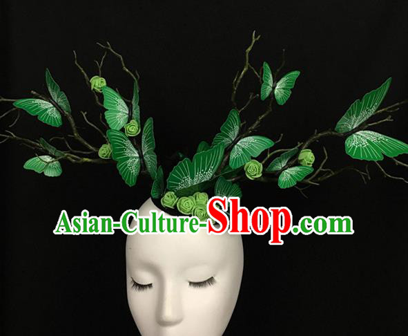 Top Brazilian Carnival Stage Show Headpiece Halloween Catwalks Green Butterfly Hair Accessories for Women